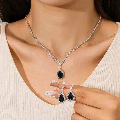 Women's Silver-Plated Zirconia Jewelry Set: Pendant Necklace & Earrings