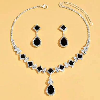 Silver-Plated Jewelry Set: Necklace & Earrings with Shining Gemstones