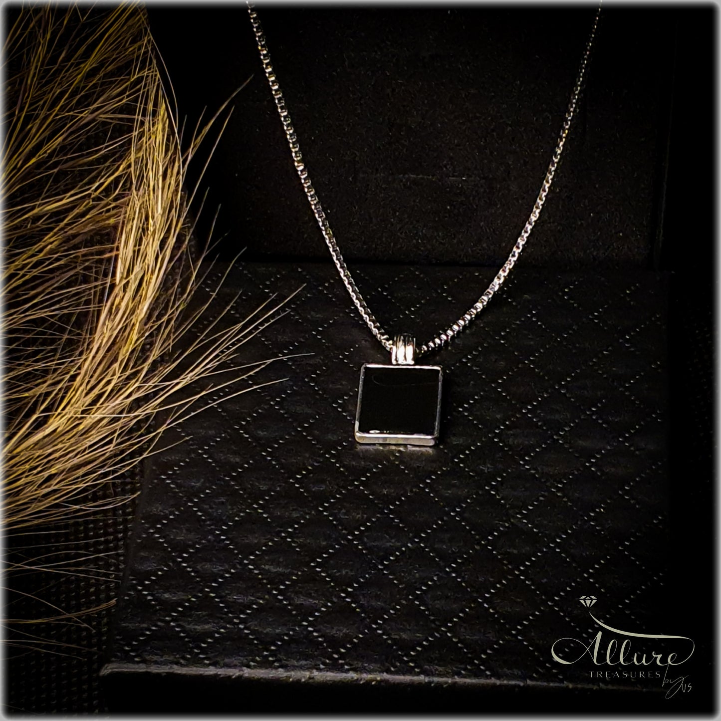 Square Black Gemstone Necklace - Stainless Steel Necklace Unisex