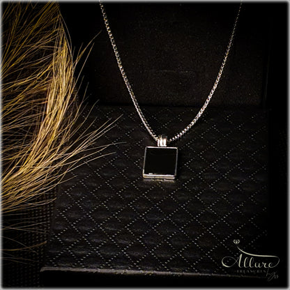 Square Black Gemstone Necklace - Stainless Steel Necklace Unisex