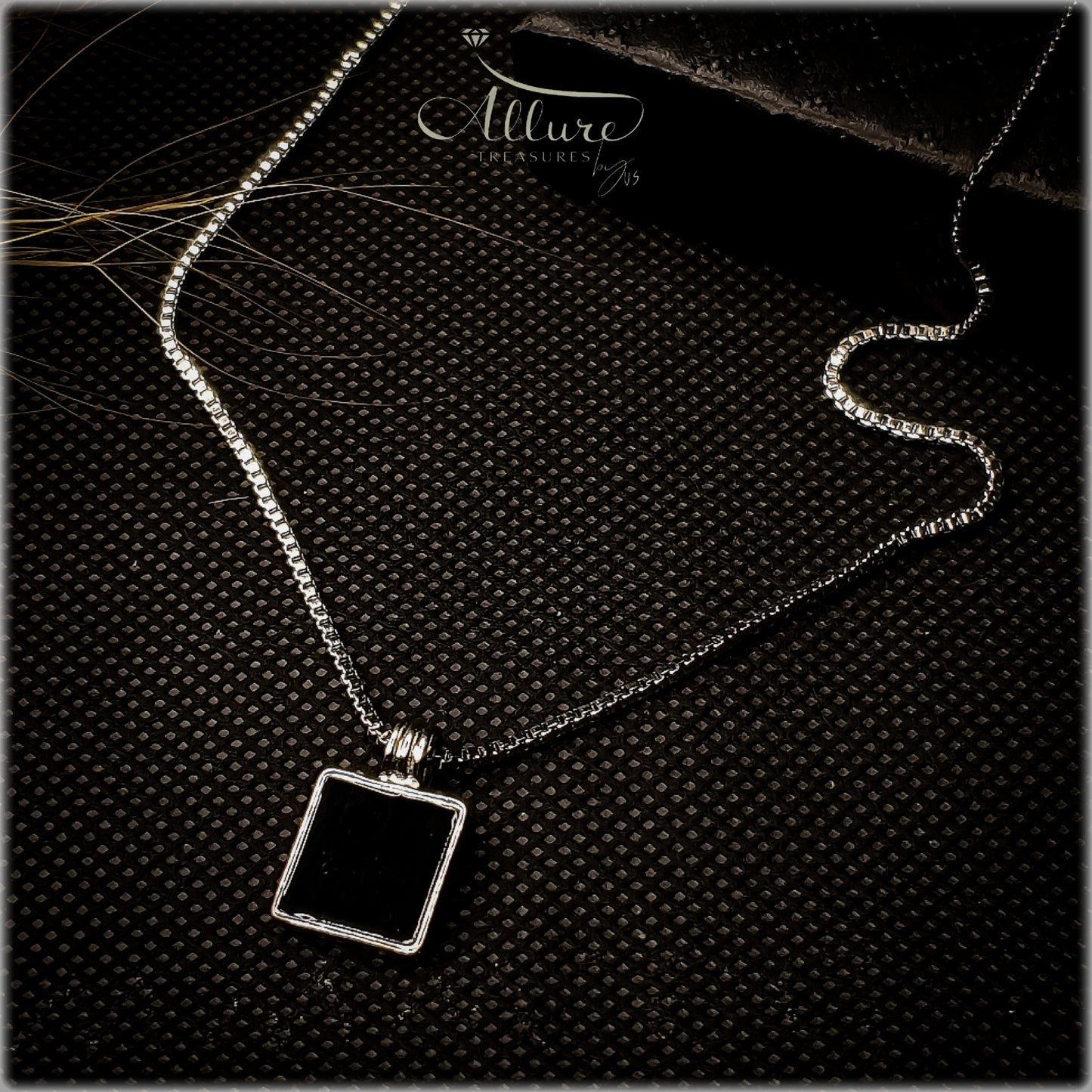 Square Black Gemstone Necklace - Stainless Steel Necklace Unisex