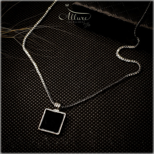 Square Black Gemstone Necklace - Stainless Steel Necklace Unisex