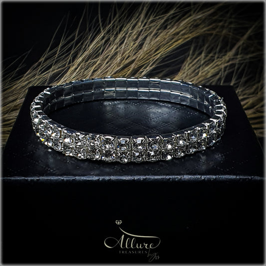 Simple Luxury Double-Layer Rhinestone Elastic Bangle Bracelet