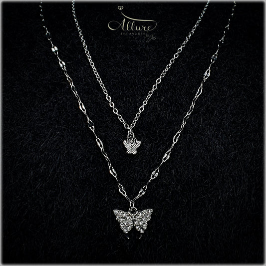 Women's Double-Layer Necklace with Butterfly Pendant - Vintage & Elegant Jewelry Accessory