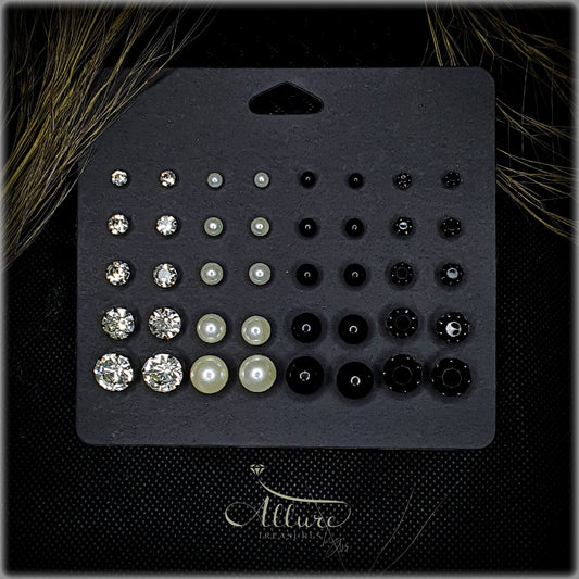 20-Pair Rhinestone & Imitation Pearl Stud Earrings - Casual Accessories for Men & Women