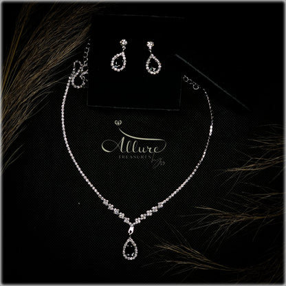 Women's Silver-Plated Zirconia Jewelry Set: Pendant Necklace & Earrings