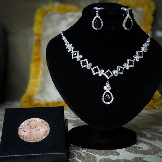 Silver-Plated Jewelry Set: Necklace & Earrings with Shining Gemstones