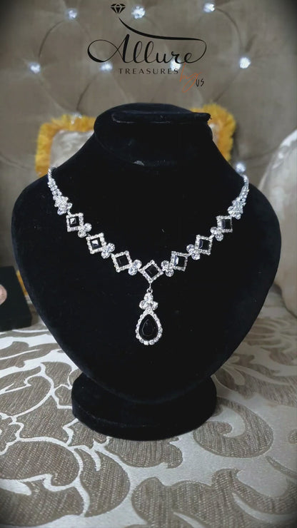 Silver-Plated Jewelry Set: Necklace & Earrings with Shining Gemstones