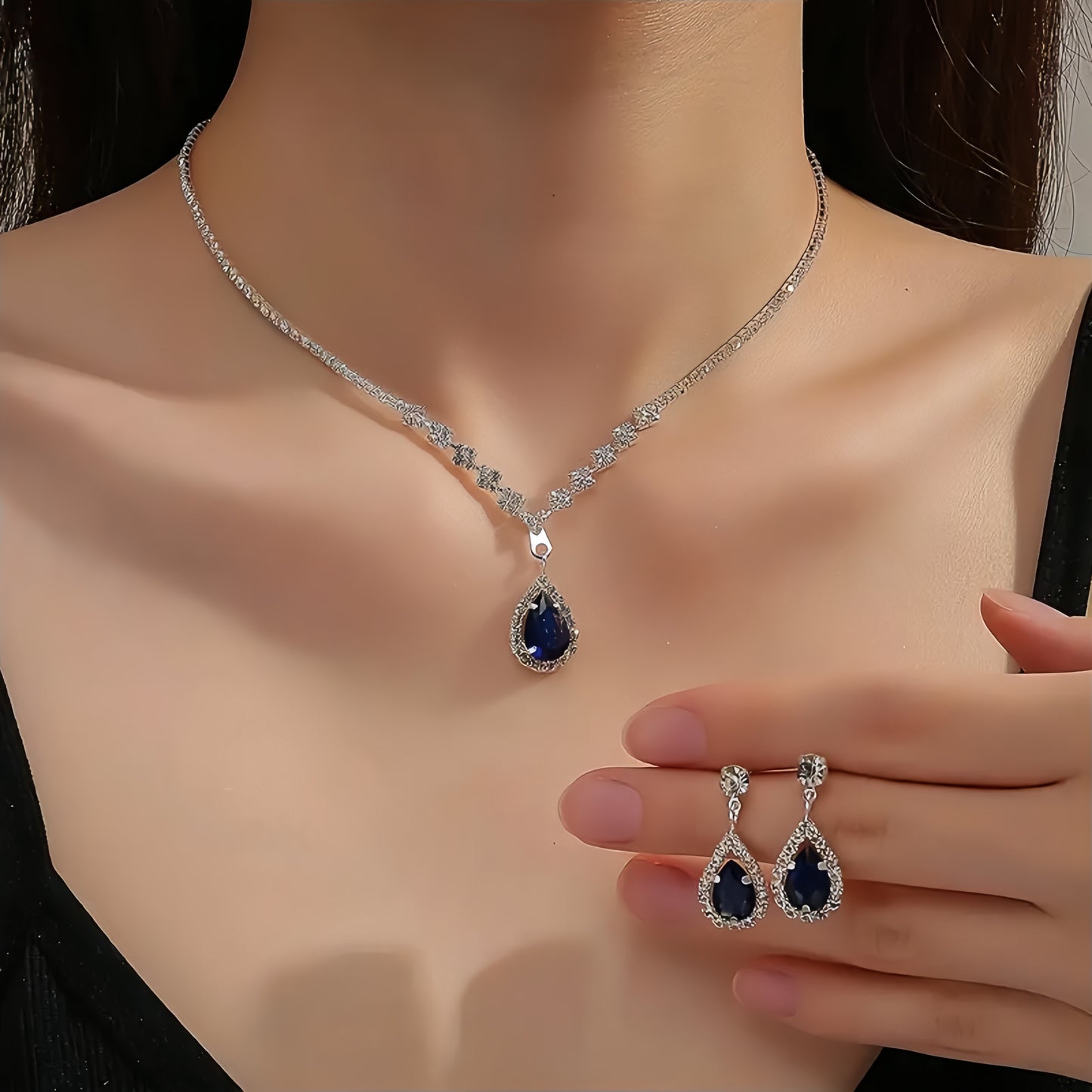 Women's Silver-Plated Zirconia Jewelry Set: Pendant Necklace & Earrings