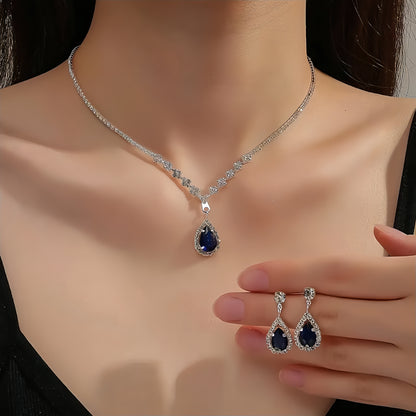 Women's Silver-Plated Zirconia Jewelry Set: Pendant Necklace & Earrings